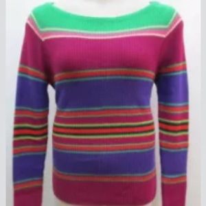 NWT Lauren Ralph Lauren Women’s Cotton Boat Neck Multi-Striped Sweater